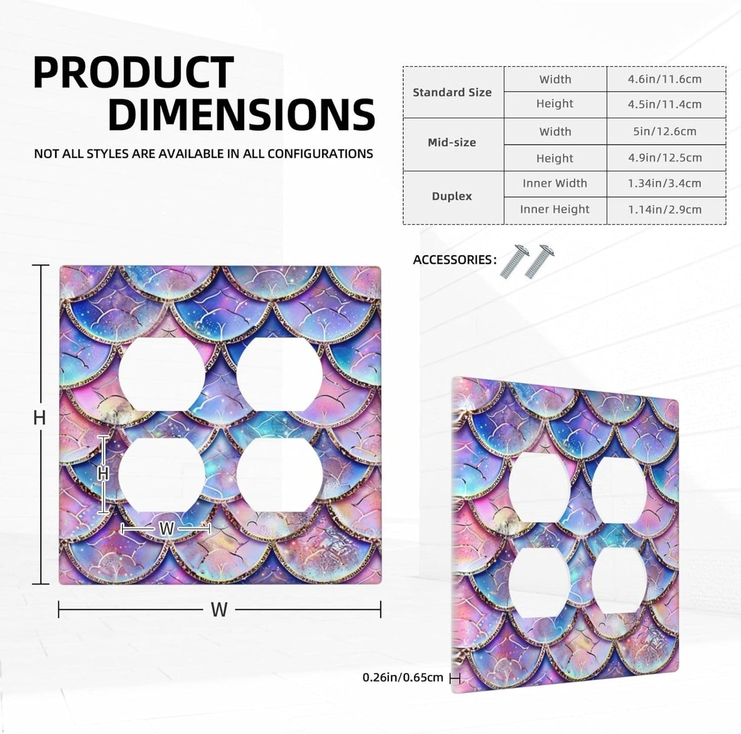 Decorative Outlet Covers Cute Pink Purple Mermaid Scales 2 Gang Wall Plate Cover Double Duplex Receptacle Two Switch Light Switch Cover Plate Jumbo Faceplate for Bedroom Home Decor