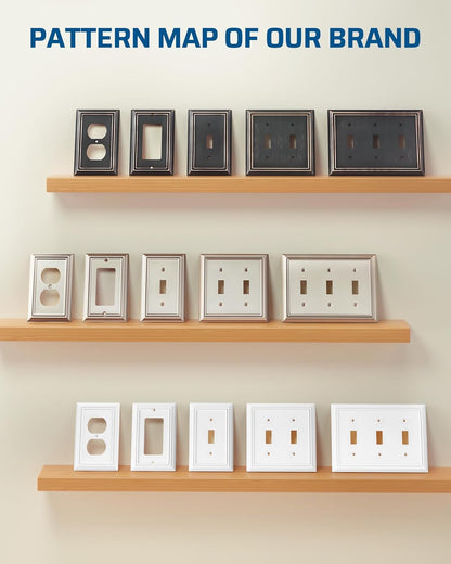 DEWENWILS Decorator Outlet Covers, Brushed Nickel Metal Light Switch Cover Plates, 4.92" x 3.14" Decorative Outlet Wall Plates, Switch Plate Covers for Home Decor, 2 Pack