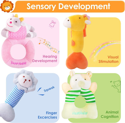 iPlay, iLearn Baby Toys 3 6 12 Month Newborn Gift, Infant Soft Jungle Stuffed Animal Rattle Plush Barn, First Birthday Basket Shower Stuffer, Boy Girl Sensory Hand Development Toy 2 4 7 9M 1 Yr-Jungle