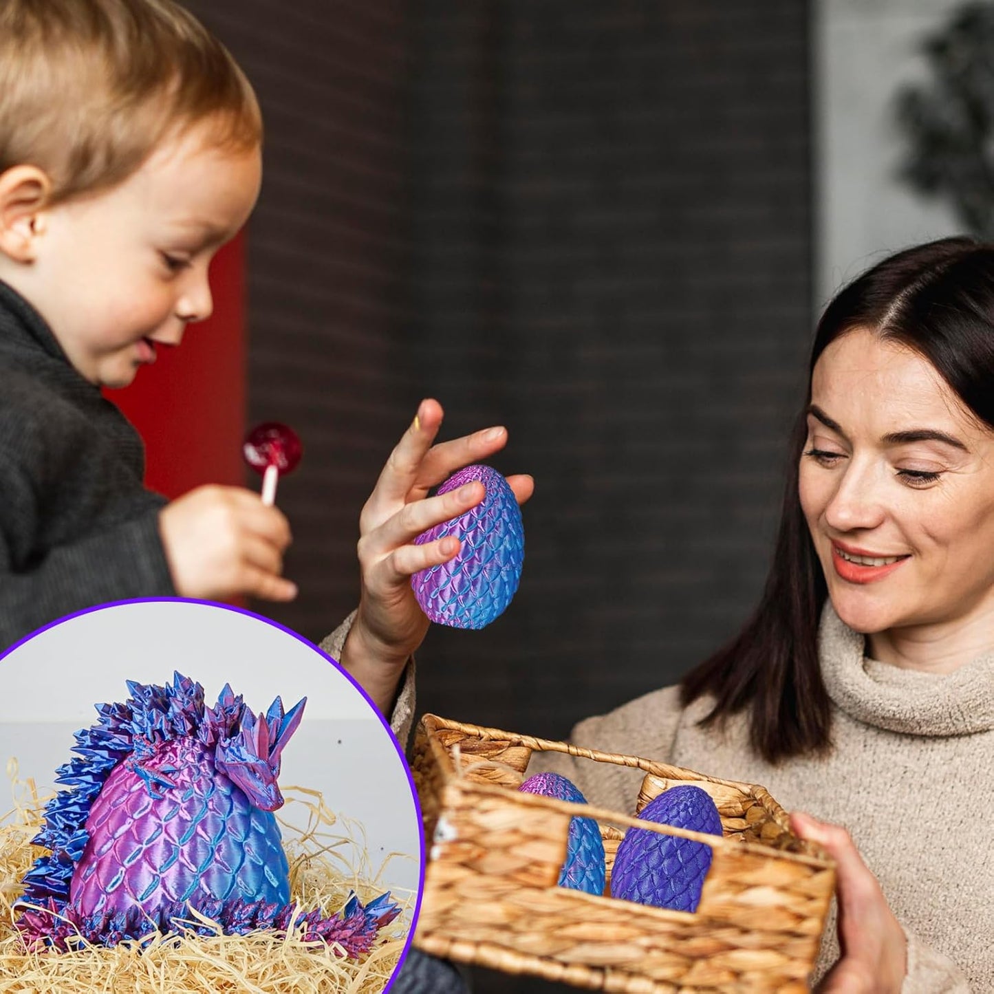 Small Dragon Eggs with Dragon Inside, 3D Printed Surprise Funny Gifts for Kids, Articulated Dragon Fidget Toys for Adults, Executive Desk Toys Office Room Décor (Gradient Light Purple-Red)