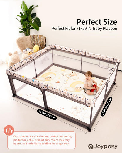 Baby Play Mat 71x59 Inches, Foldable Play Mats for Babies and Toddlers, Waterproof & Anti-Slip Portable Baby Floor Mat for Tummy Time, Baby Mat for Floor with Travel Bag for Indoor Outdoor
