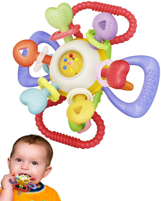 Infinno Soft Baby Teething Toy with Rattle, BPA Free Silicone, 0-12 Months