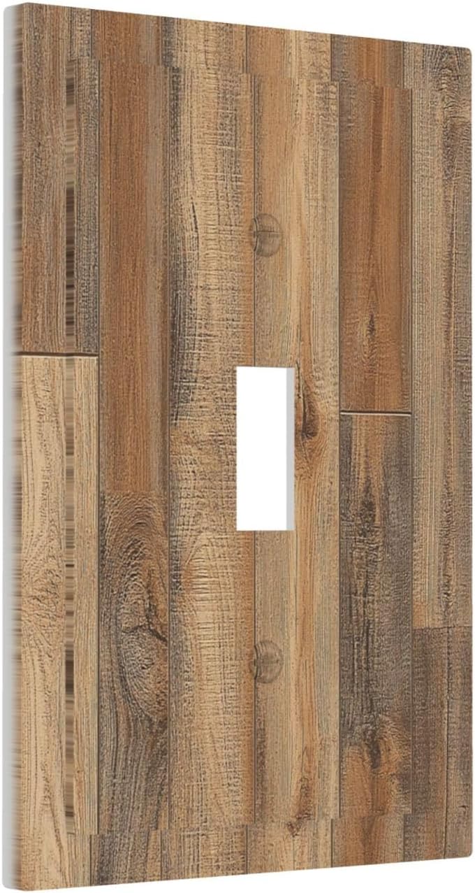 Decorative Light Switch Cover Retro Rustic Brown Wood Grain 1 Gang Single Toggle Device Electrical Faceplate Switchplates Decorator Outlet Wall Plate For Farmhouse Cabin Decor