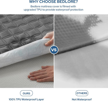 BEDLORE Waterproof Mattress Protector, Noiseless California King Size Mattress Pad with Deep Pocket Fitted Up to 6-18 inches, Soft Breathable Dirt-Proof Bed Mattress Cover for Bedroom(Gray)