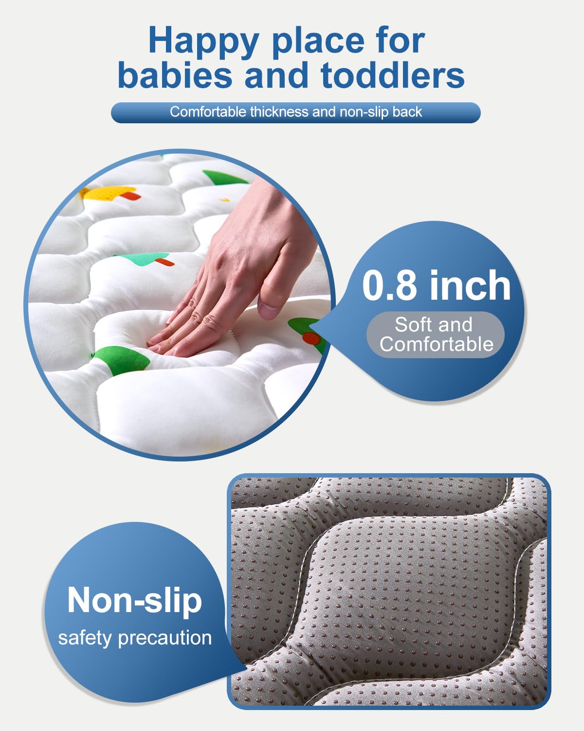 Odorless Premium Foam Baby Play Mat 59" x 59", Soft Microfiber Fabric Crawling Mat for Floor- Comfortable and Hypoallergenic, Non-Slip Cushioned Floor Playpen mat for Infants,Babies,Toddlers