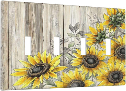 Light Switch Covers Floral Sunflower Rustic Flower Vintage Wood Quad Toggle Electrical Faceplate 4