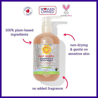 California Baby Super Sensitive Baby Shampoo and Body Wash | 100% Plant-Based | Gentle Fragrance