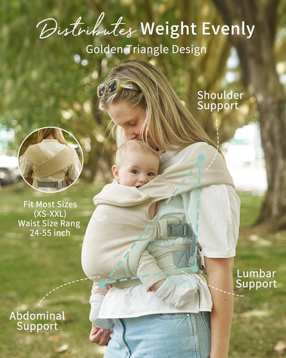 GROWNSY Baby Carrier, Wrap Carrier, Ergonomic with Head Support, Cream