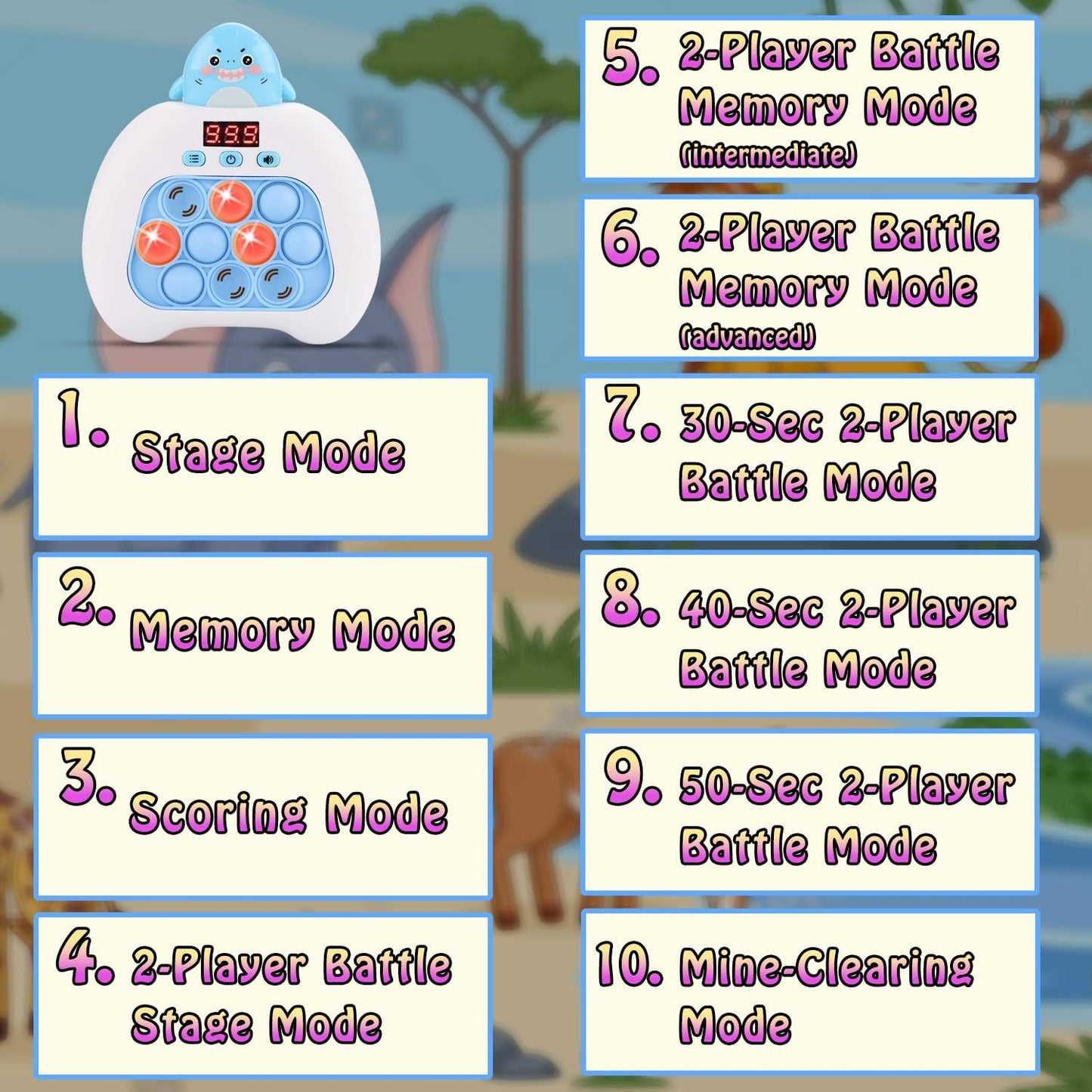 Quick Push Console Game, Pop Game Light up Fidget Toy, Handheld Puzzle Game Fast Push Bubble Game with Game Clearance Screen for Kids Teens Adults (Shark)