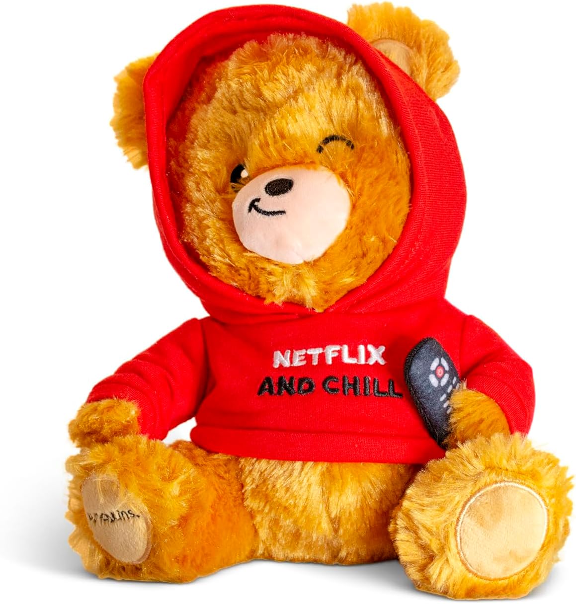 Netflix and Chill Unbearable Plushie, Comical Plush Teddy Bear Collectible, Funny Pun Meme Gag Gift, White Elephant, Stocking Stuffer,Emotional Support, Fun Desk Accessory, Weighted Base for Display