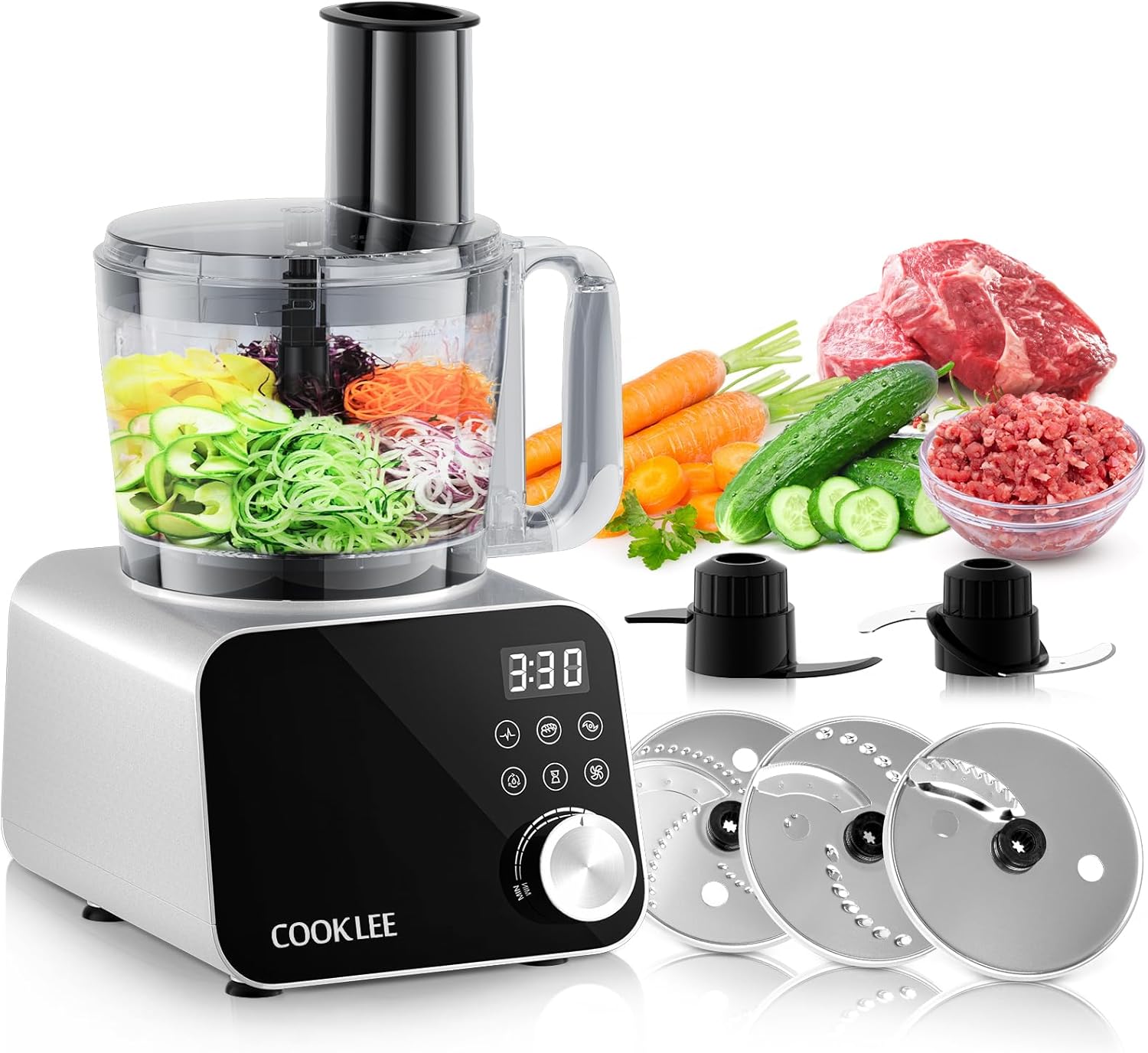 COOKLEE Food Processor, 600 Watts, 6 Functions Electric Food Chopper for Chopping, Mincing, Dicing