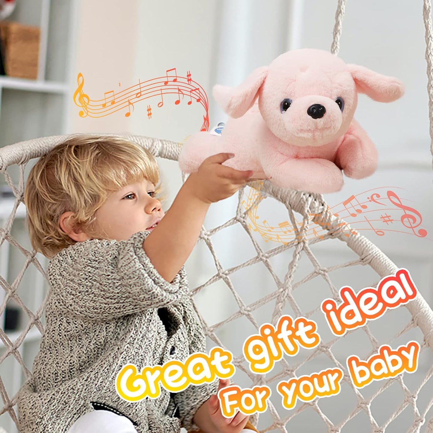 Glow Guards 15'' Pink Light up Musical Puppy Dog Stuffed Animal Soft Plush LED Night Lights Glow Bedtime Pal Birthday Children's Day Gifts for Toddler Kids