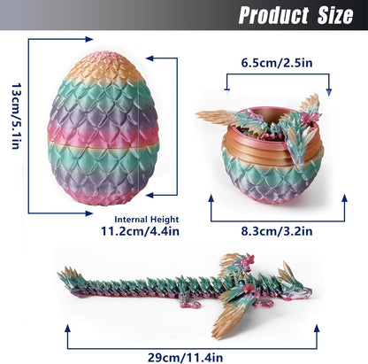 Easter Dragons 3D Printed Dragon Egg with Dragon Inside Crystal Dragon Fidget Toy for Adult Full Articulated Dragon for Home Office Decor