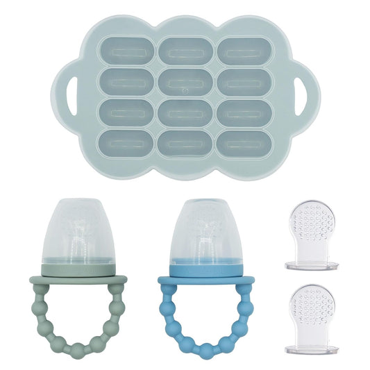WeeSprout Baby Food Feeder Set - 2 Silicone Feeders & Reusable Freezer Tray with Lid - BPA-Free