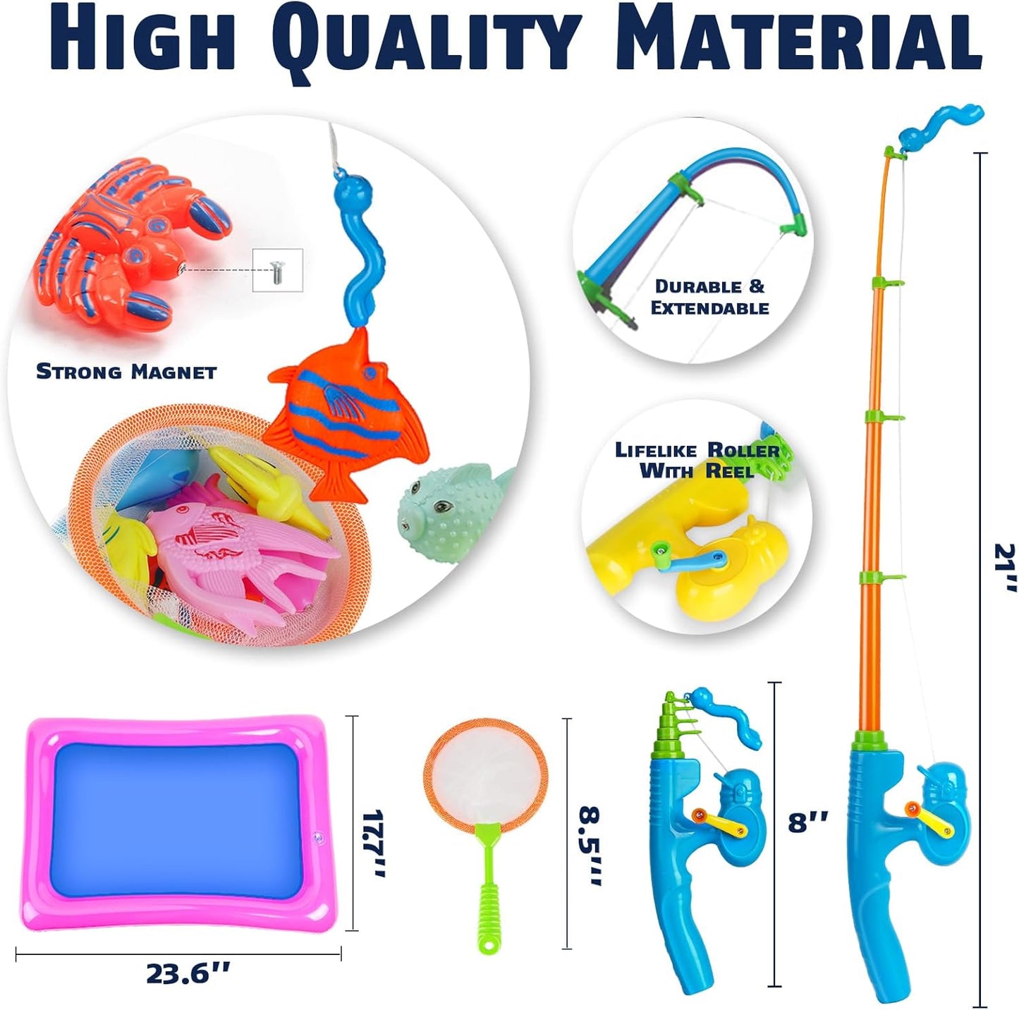 CozyBomB™ Magnetic Fishing Toys Game Set for Kids | Water Table Bathtub Kiddie Pool Party & Pole