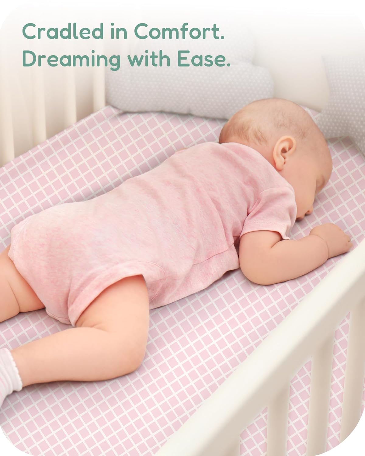 Baby Crib Sheets Boy Girl for Standard Crib Mattress - Flower&Pink Checkered Crib Sheet, Soft