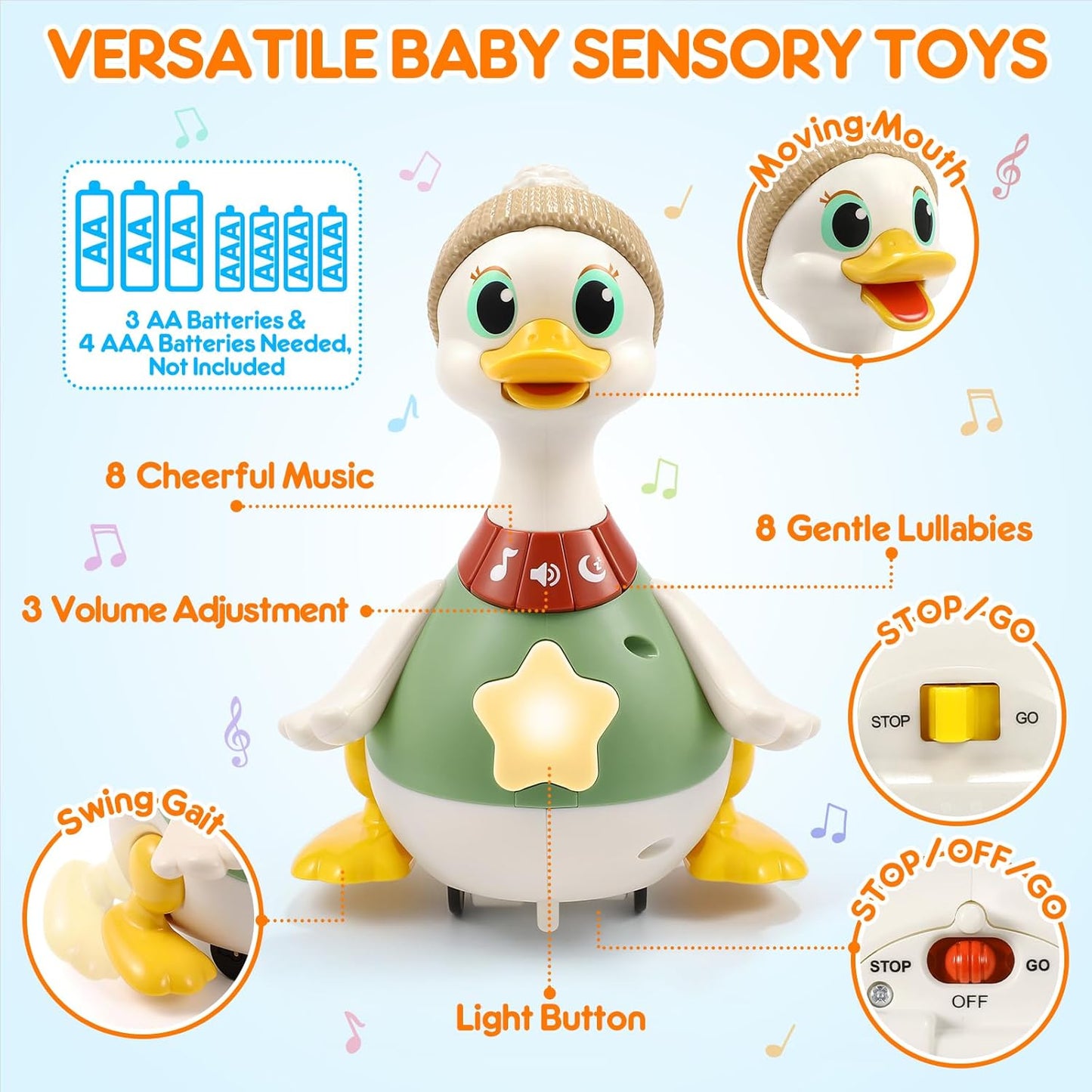 LUDILO Infant Baby Toys 6-12 Months: Musical Crawling Duck Toy Must Have 5 6 7 8 9 10 12 18 Month Old Baby Toy 0-6-12-18 Month Newborn Tummy Time Toys for 1 Year Old Boy Girl Gifts Stocking Stuffers