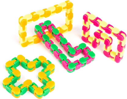 Neliblu Wacky Tracks Snap and Click Fidget Toys for Sensory Kids - ADHD, Autism, Stress Relief Therapy - Keeps Fingers Busy and Minds Focused - Snake Puzzles, Assorted Colors (Pack of 4)