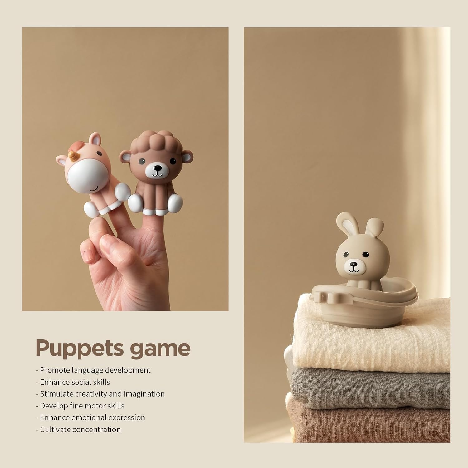 Nueplay Bathtub Toys for Toddlers 18M+，Baby Bath Toys with Animal Finger Puppets， Stackable Boat