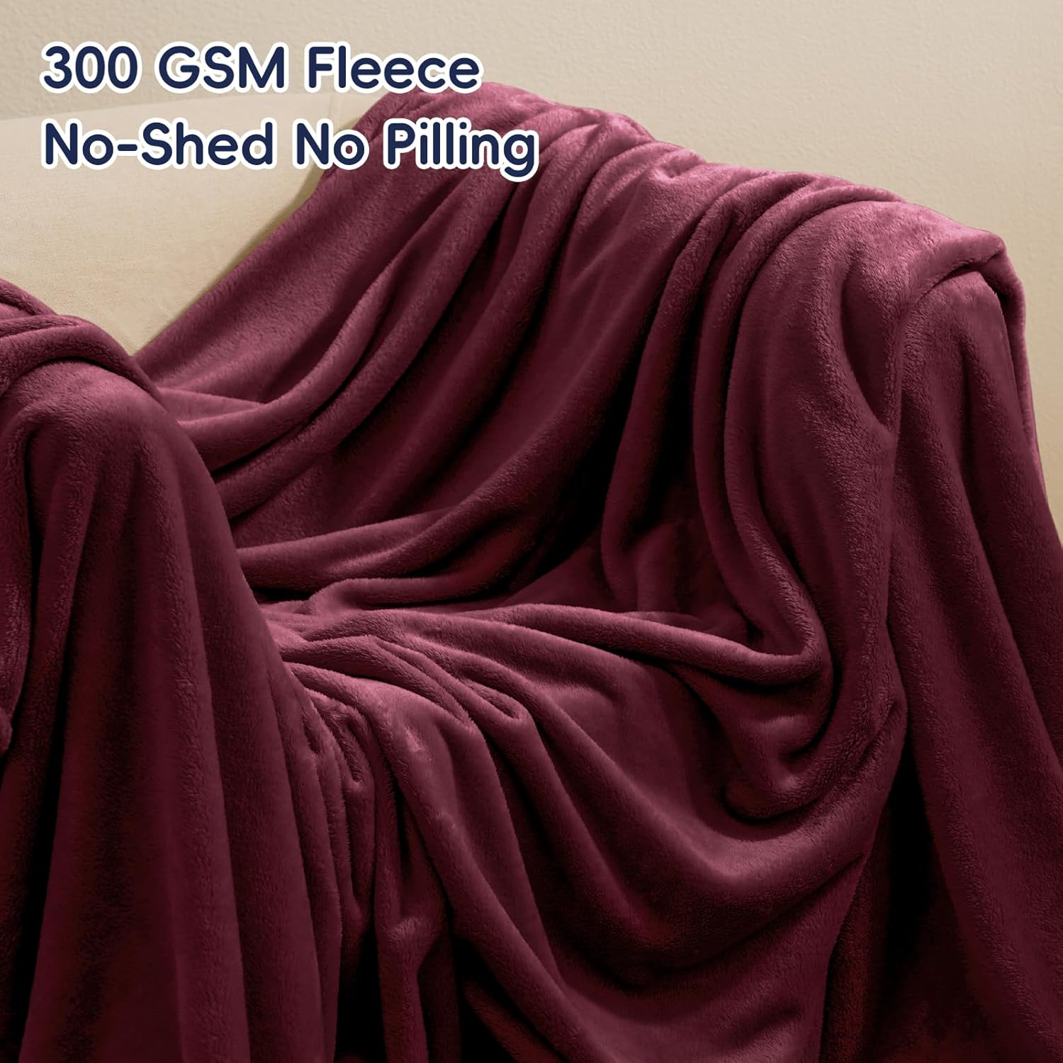 PHF Ultra Soft Fleece Blanket Queen Size, No Shed No Pilling Luxury Plush Cozy 300GSM Lightweight