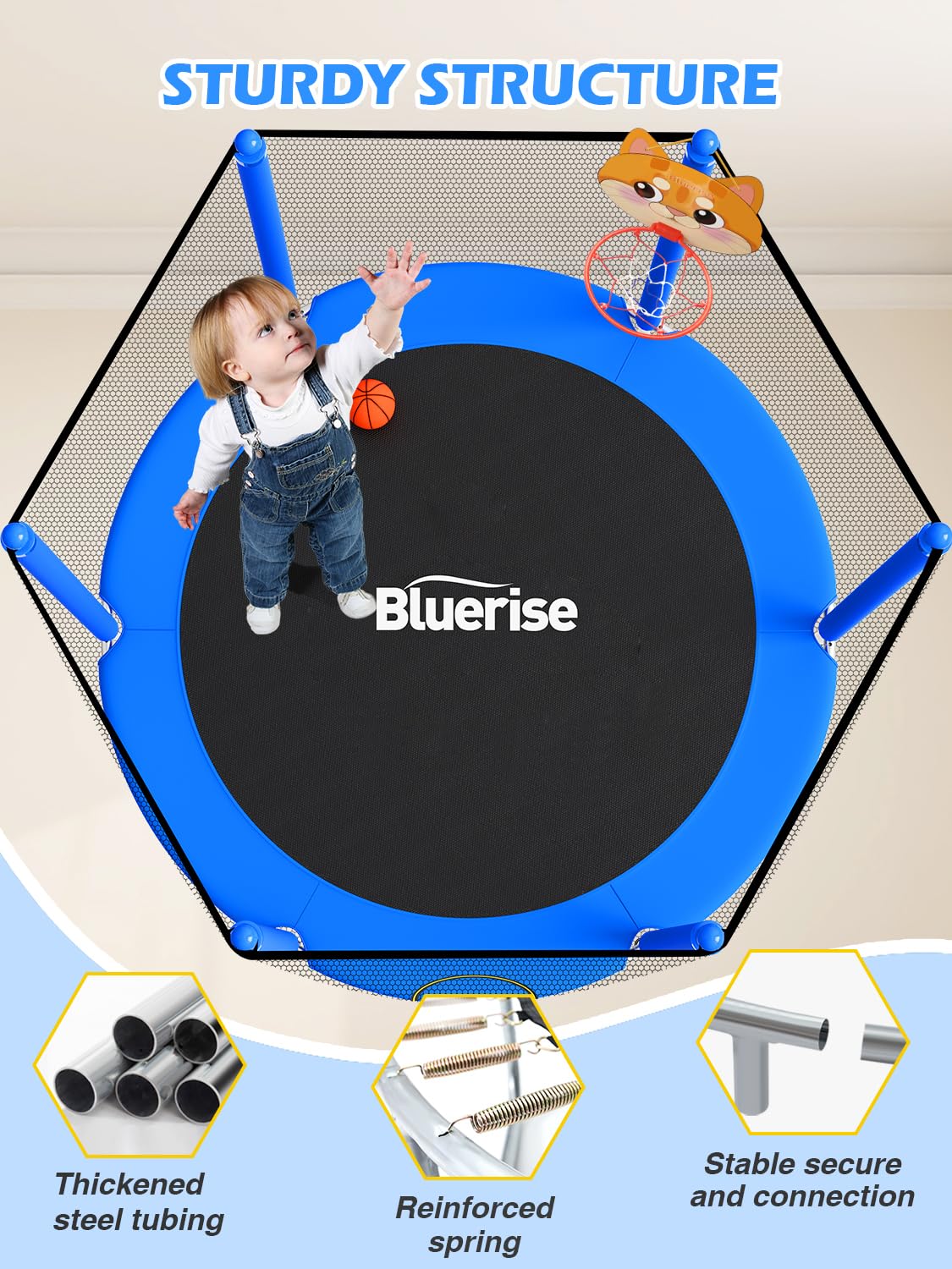 BLUERISE 55IN Indoor/Outdoor Toddler Trampoline for Kids Blue