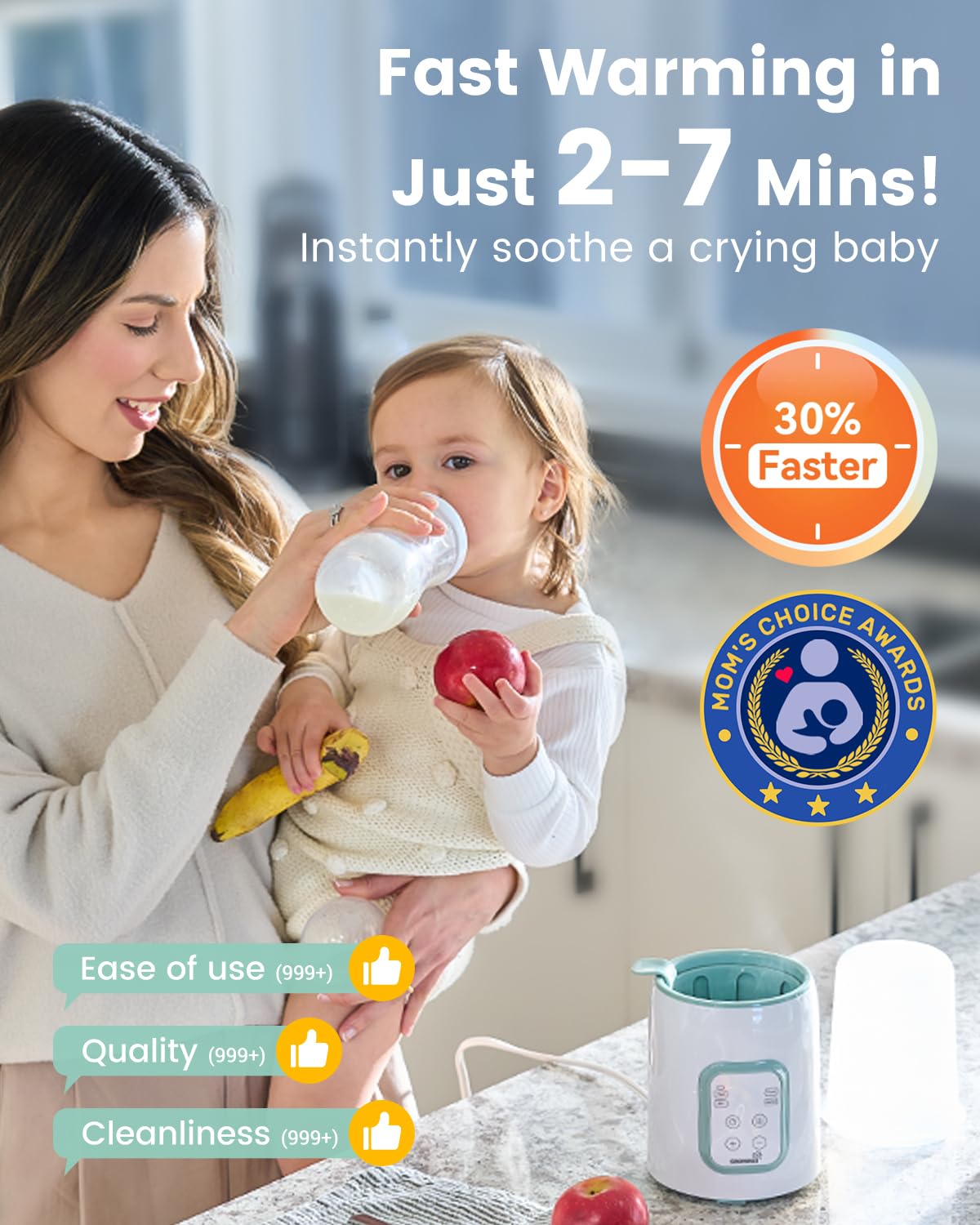 GROWNSY Baby Bottle Warmer, 8-in-1 Fast Baby Milk Warmer with Timer for Breastmilk or Formula