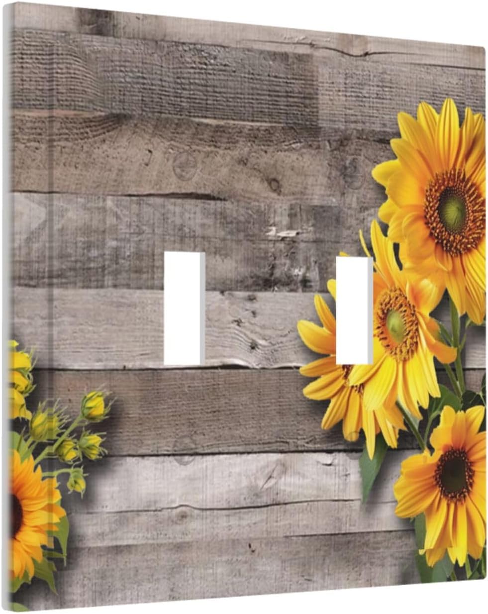 Sunflower Rustic Brown Gray Wood Decorative Switch Plates 2 Gang Double Toggle Outlet Light Switch