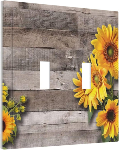 Sunflower Rustic Brown Gray Wood Decorative Switch Plates 2 Gang Double Toggle Outlet Light Switch
