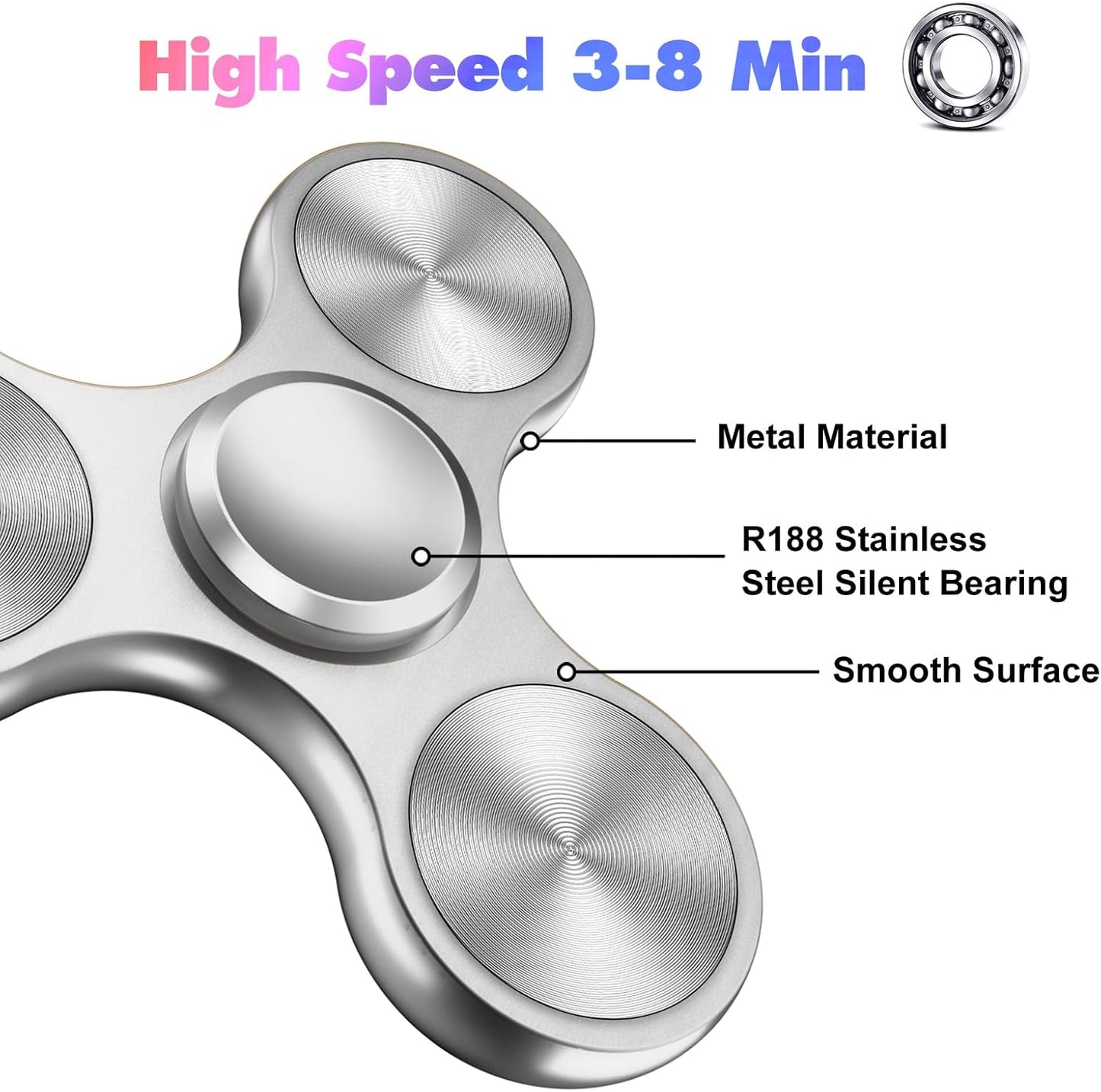 Fidget Spinners Toy, 3-8 Min Spins Time Stainless Steel Bearing Metal Fidget Spinner, EDC ADHD Stress Anxiety Relieves Fidgets Finger Toys, Novelty Toy for Kids and Adults
