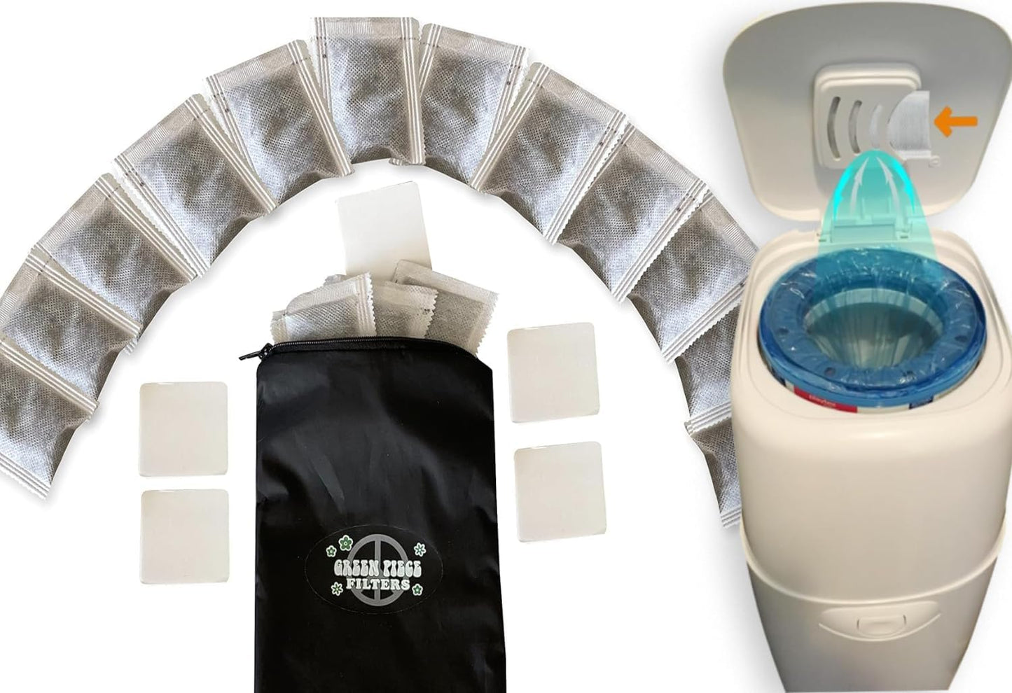 Green Piece® Pack of All Natural Baby Diaper Pail Deodorizer Activated Charcoal Air Purifier (15 Pack of Carbon Filters)