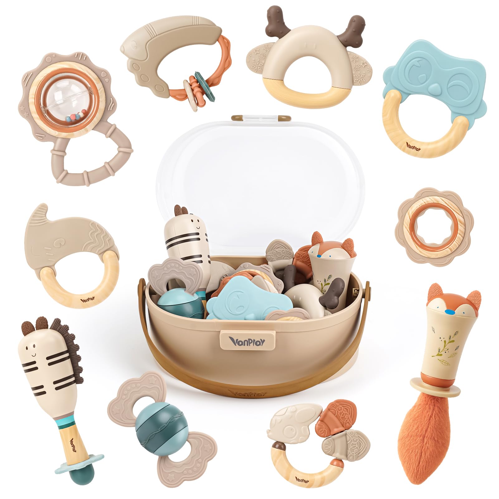 Baby Rattles & Teethers Set – Baby Toys 0-6 Months, Teething Toys 3-6 Months, Sensory Toys with