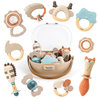 Baby Rattles & Teethers Set – Baby Toys 0-6 Months, Teething Toys 3-6 Months, Sensory Toys with