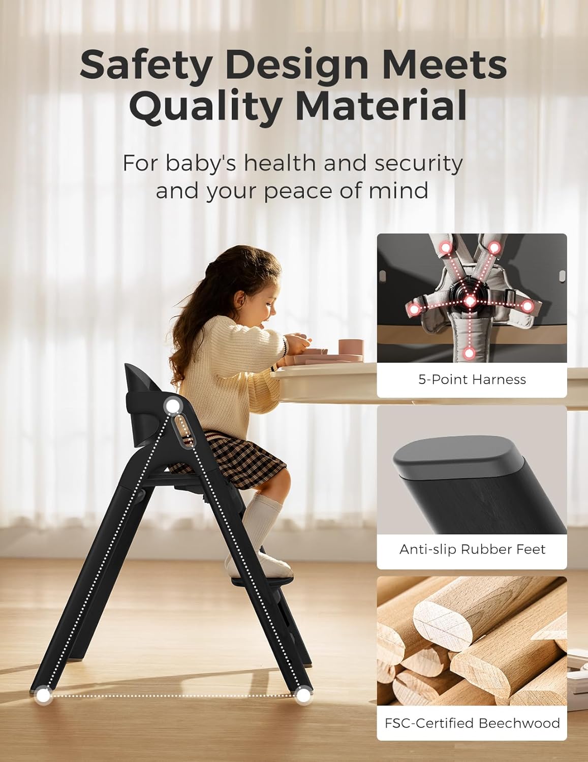 Momcozy DinerPal Wooden High Chair for Babies, Toddlers & Adults Up to 308 Lbs, Convertible Baby