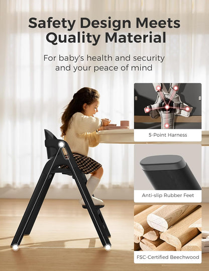 Momcozy DinerPal Wooden High Chair for Babies, Toddlers & Adults Up to 308 Lbs, Convertible Baby