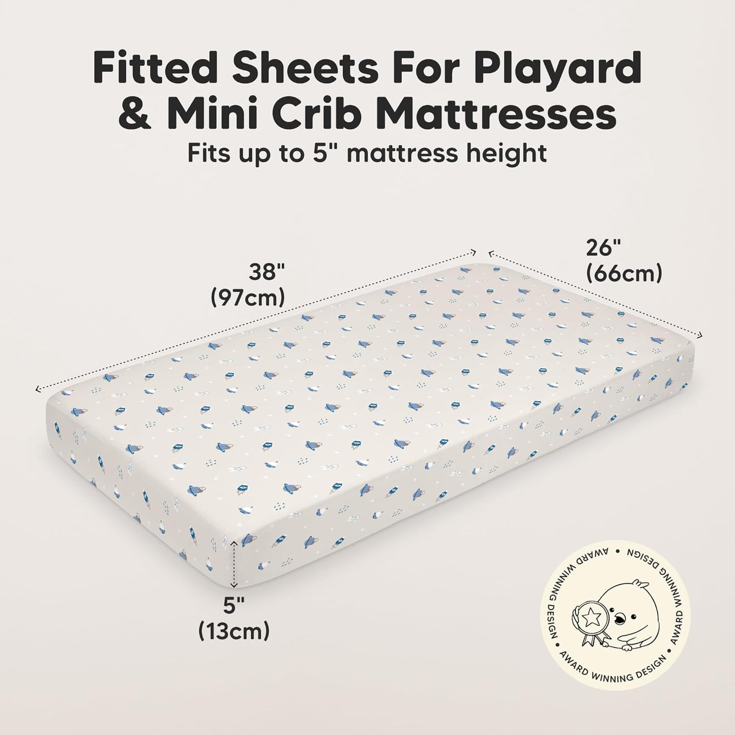 2-Pack Mini Crib Sheets Fitted - 38x26 Pack N Play Sheets for Pack and Play Mattress, Organic