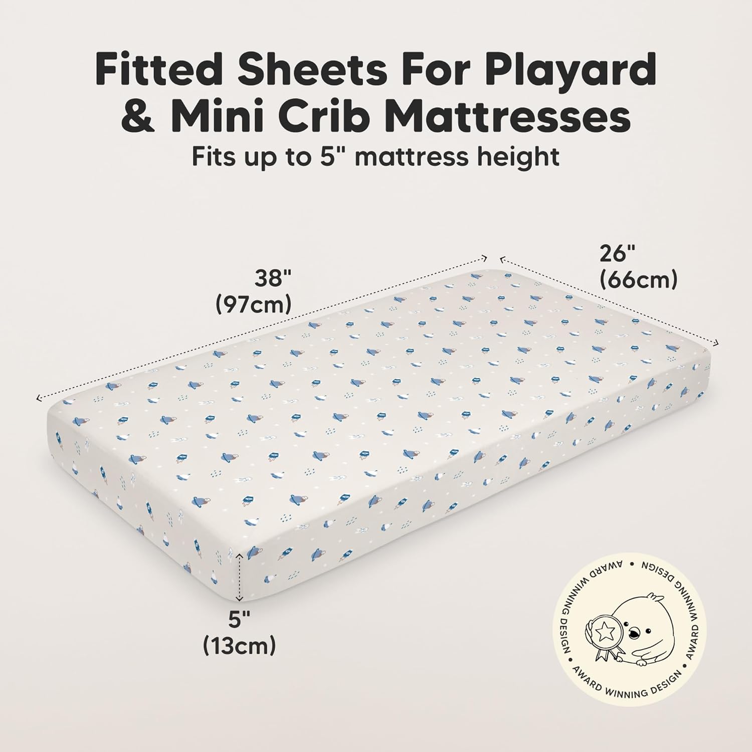 2-Pack Mini Crib Sheets Fitted - 38x26 Pack N Play Sheets for Pack and Play Mattress, Organic