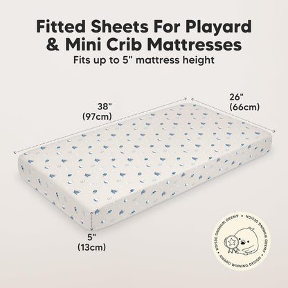 2-Pack Mini Crib Sheets Fitted - 38x26 Pack N Play Sheets for Pack and Play Mattress, Organic