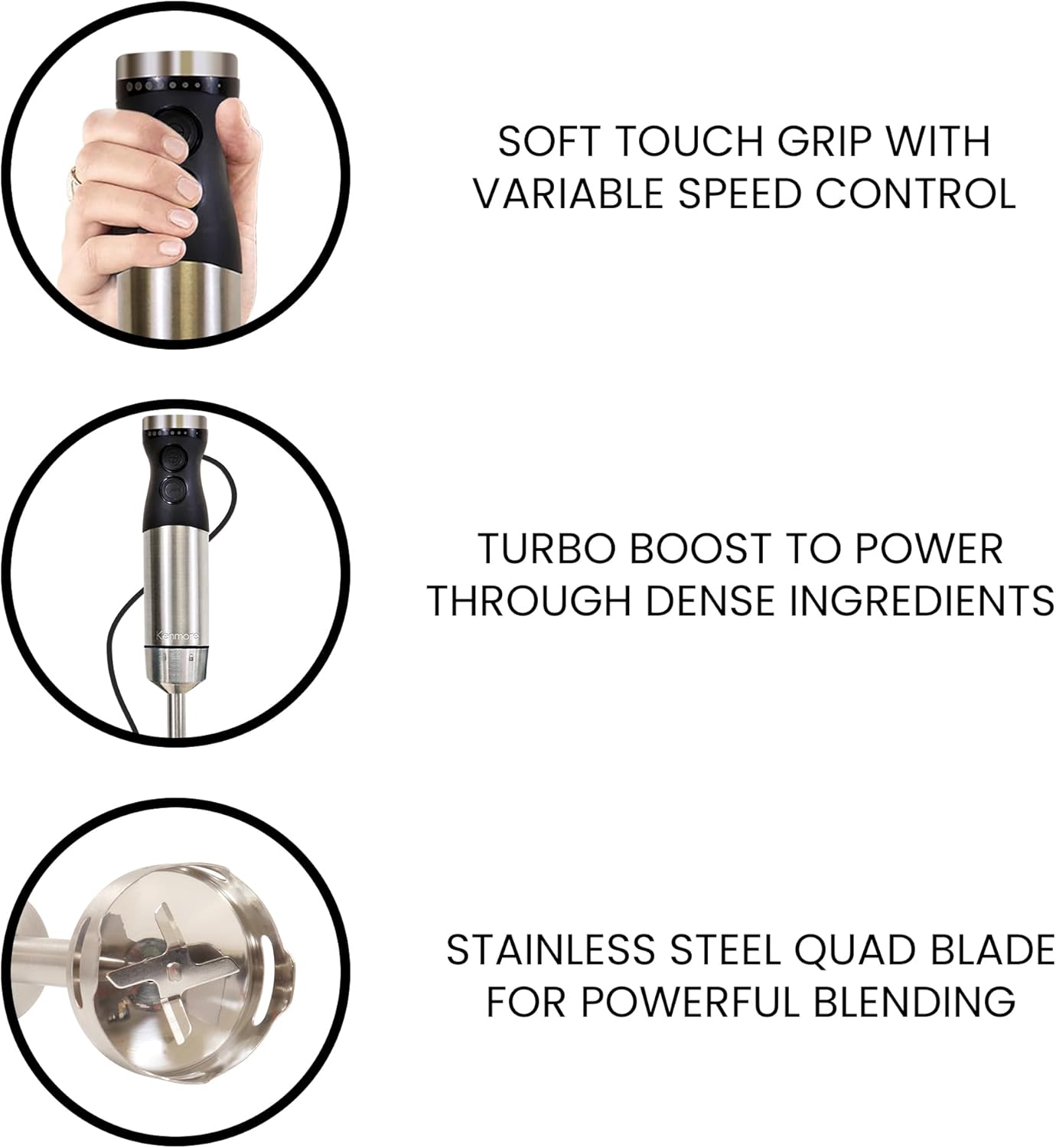 Kenmore Immersion Blender - Handheld Stick Mixer For Kitchen, Food Chopper, Whisk, Smoothie