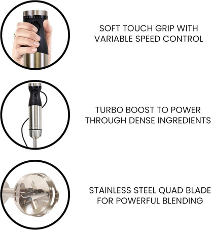 Kenmore Immersion Blender - Handheld Stick Mixer For Kitchen, Food Chopper, Whisk, Smoothie