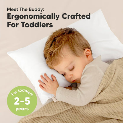 Toddler Pillow with Pillowcase - 10x18 My Little Dreamy Kids Travel Bed Pillows for Sleeping, Organic Cotton Small Pillowcase, Soft & Breathable, Machine Washable, Toddlers 2-5 Years Old (Soft White)