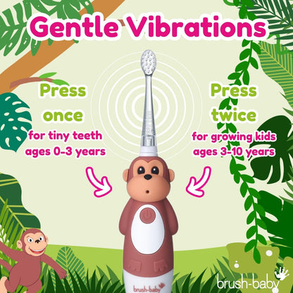 brush-baby WildOnes™ Rechargeable Kids Electric Toothbrush – Monkey | Flashing Lights, 2-Min Timer