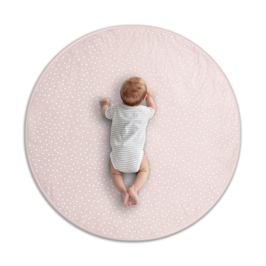 Byrd & Blume Round Baby Play Mat, Organic Cotton Soft Padded Nursery Floor Mat, Safe Hypoallergenic Baby Mat, Reversible, Foldable, Portable Infant Tummy Time Mat Fits Tents & Playpens (40"x40") Pink