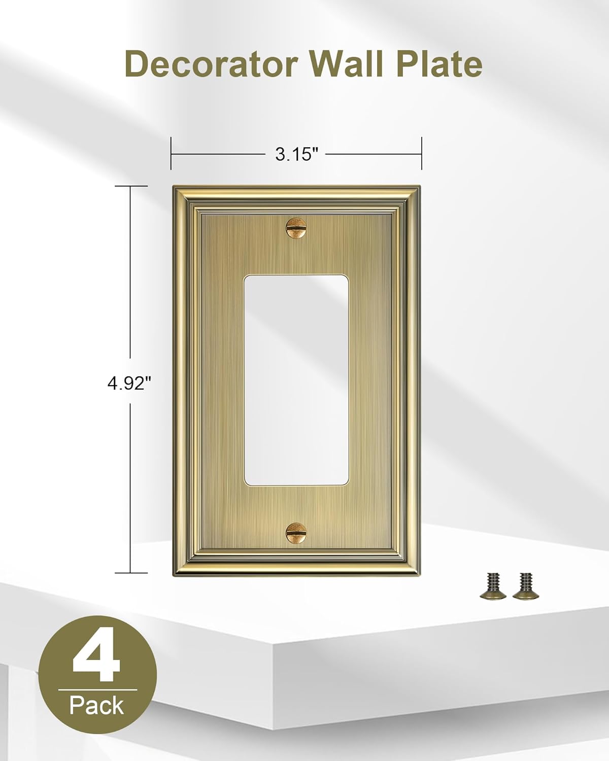 4-Pack Decorator Cover Plate, Antique Brass Decorative Switch Plates and Outlet Covers, Durable