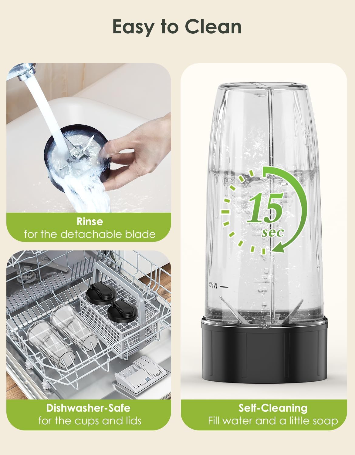 Smoothie Blender, 1100W Personal Blender for Shakes and Smoothies, Blenders and Grinder Combo for