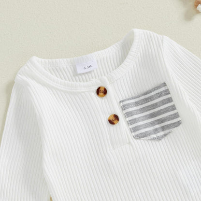 fhutpw Baby Boy Clothes 3 6 12 18 Months Ribbed Knitted Long Sleeve Romper and Pants Sets Newborn Fall Splicing Color Outfits