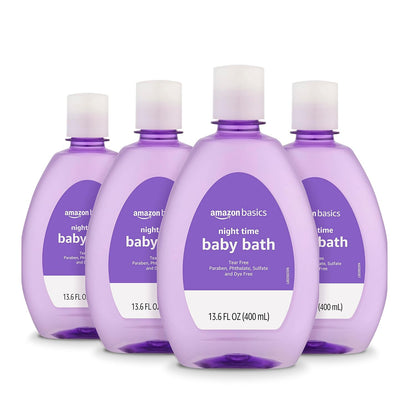 Amazon Basics Hypoallergenic Tear-Free Night-Time Baby Calming Bath, 13.6 Fl Oz (Pack of 4)