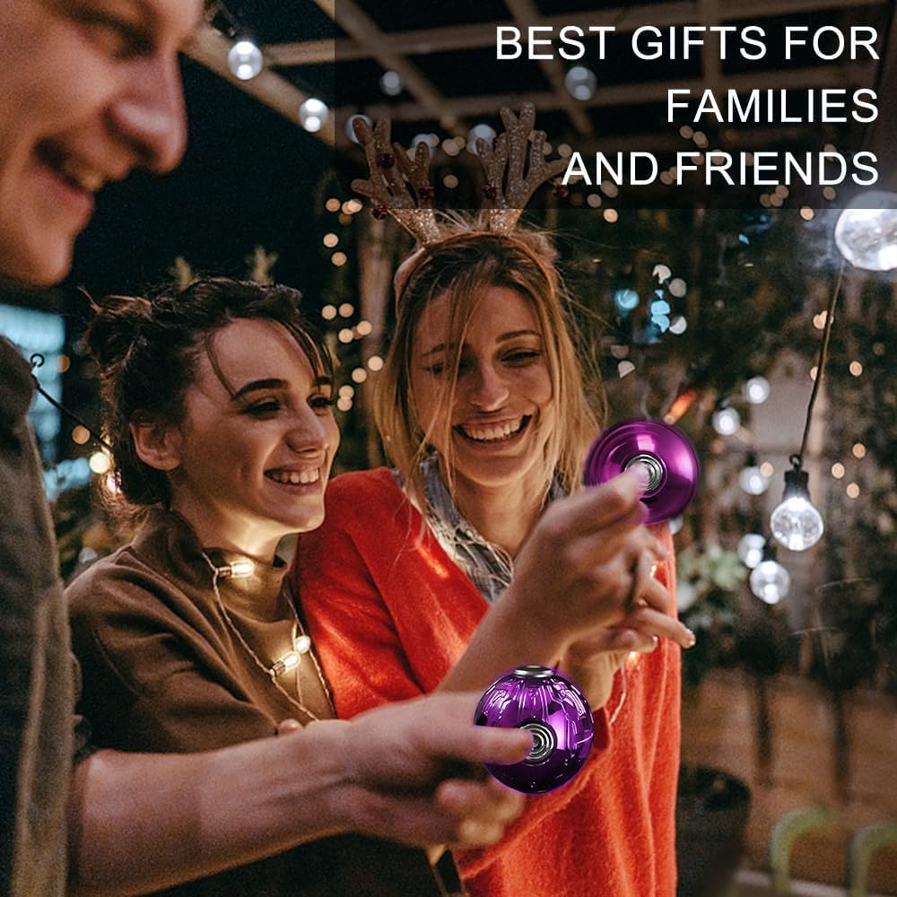 Cool Sphere Ball Fidget Spinner Toy for Kids Adults, Alloy Stress Relief Finger Spinner Fidgit Desk Toy Boy Prize Men Present,Glow in The dark after absorb light, smooth silence spining, cool design