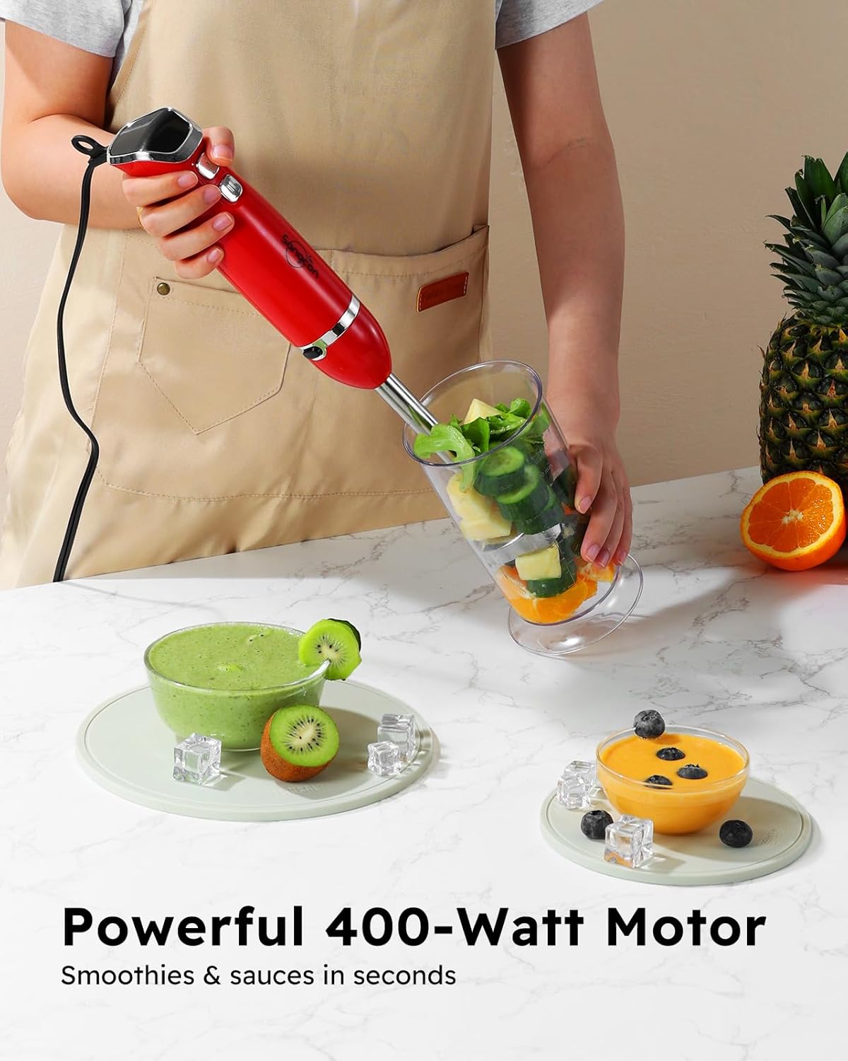 Sangcon Immersion Blender Handheld, 3-in-1 Hand Blender Electric, 400W Handheld Blender, Stainless