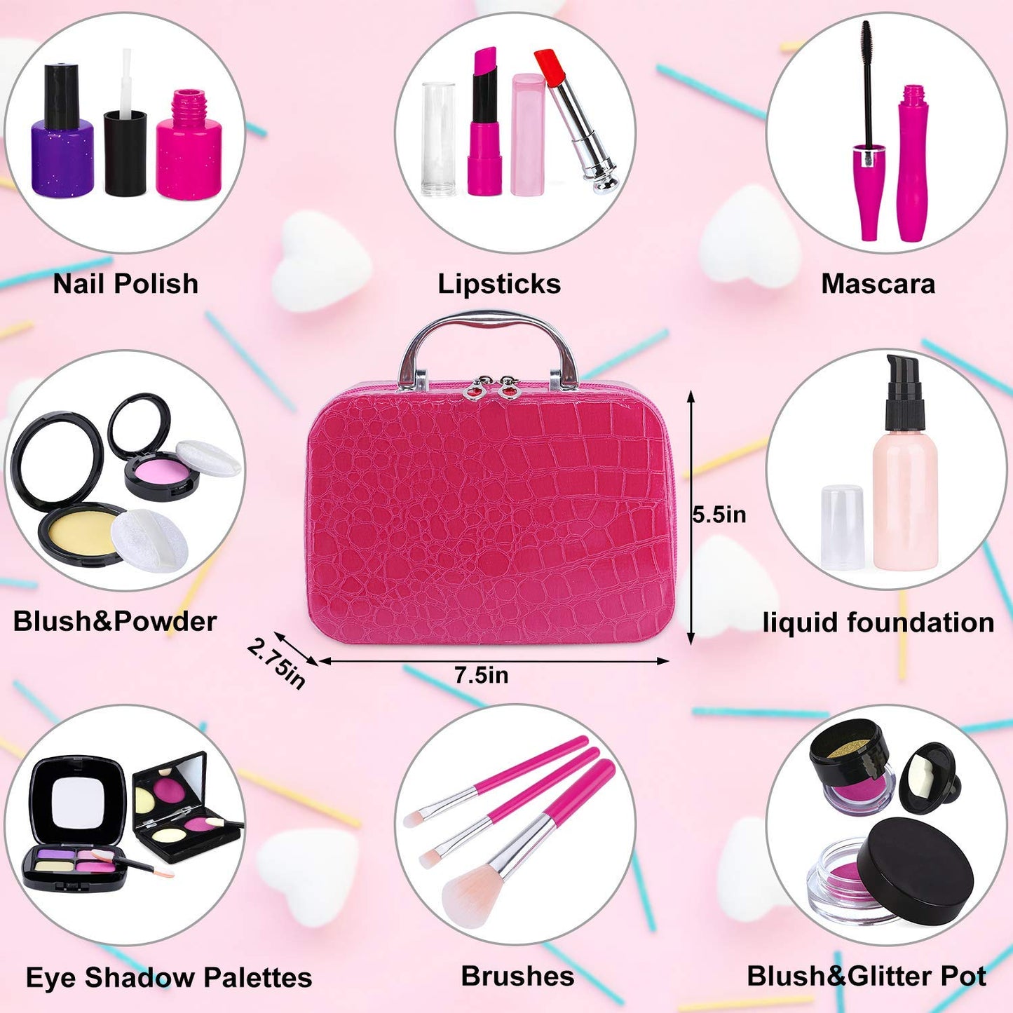 TEPSMIGO Pretend Makeup Kit for Girls, Kids Pretend Play Makeup Set - with Cosmetic Bag for