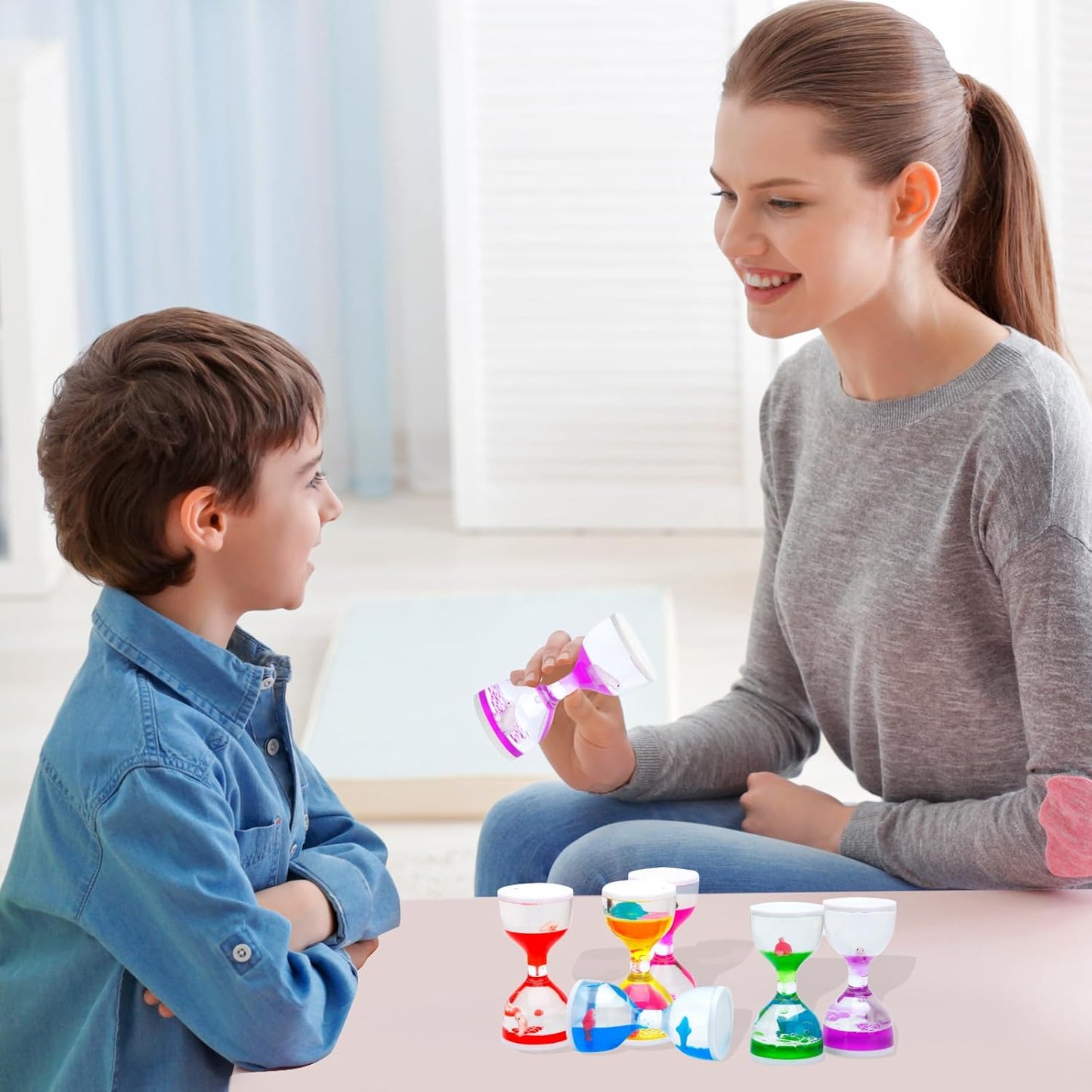Liquid Motion Timers for Kids, Set of 3, Sensory Bubble Toys for Toddlers (Pink)